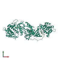 Homo dimeric assembly 1 of PDB entry 4w7p coloured by chemically distinct molecules, front view.