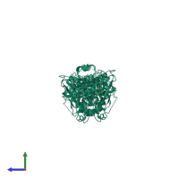 Homo dimeric assembly 2 of PDB entry 4w7p coloured by chemically distinct molecules, side view.