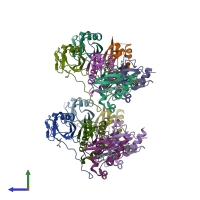 PDB entry 4w9c coloured by chain, side view.