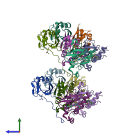 PDB entry 4w9f coloured by chain, side view.