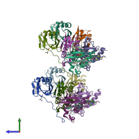 PDB entry 4w9l coloured by chain, side view.