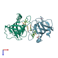 PDB entry 4w9p coloured by chain, top view.