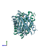PDB entry 4wam coloured by chain, side view.