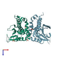 PDB entry 4wam coloured by chain, top view.