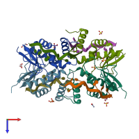 PDB entry 4wan coloured by chain, top view.