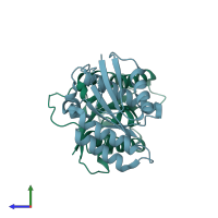 PDB entry 4wau coloured by chain, side view.