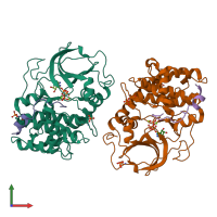 PDB entry 4wb6 coloured by chain, front view.