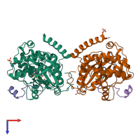 PDB entry 4wb6 coloured by chain, top view.