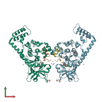 PDB entry 4wb7 coloured by chain, front view.