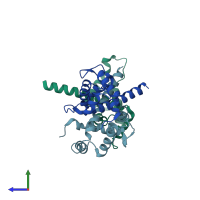 PDB entry 4wbe coloured by chain, side view.