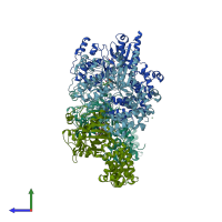 PDB entry 4wbo coloured by chain, side view.