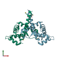 PDB entry 4wbp coloured by chain, front view.
