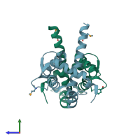 PDB entry 4wbp coloured by chain, side view.