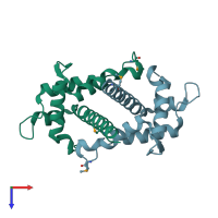 PDB entry 4wbp coloured by chain, top view.