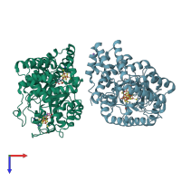 PDB entry 4wcx coloured by chain, top view.