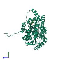 PDB entry 4wd2 coloured by chain, side view.