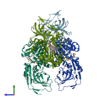 PDB entry 4we3 coloured by chain, side view.