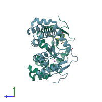PDB entry 4wet coloured by chain, side view.