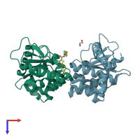 PDB entry 4wet coloured by chain, top view.