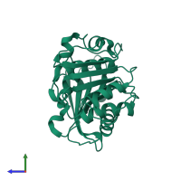 PDB entry 4wfi coloured by chain, side view.