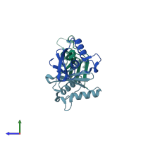 PDB entry 4wft coloured by chain, side view.