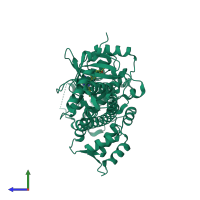 PDB entry 4wg4 coloured by chain, side view.
