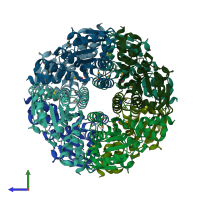 PDB entry 4wh0 coloured by chain, side view.