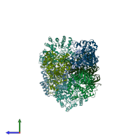 PDB entry 4whb coloured by chain, side view.