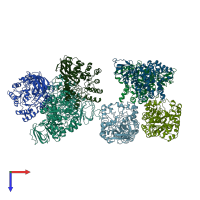 PDB entry 4whb coloured by chain, top view.