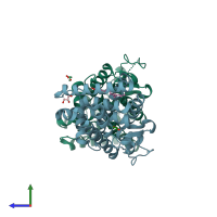 PDB entry 4whf coloured by chain, side view.