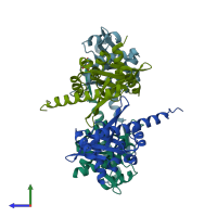 PDB 4whn coloured by chain and viewed from the side.
