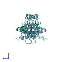 PDB entry 4wja coloured by chain, side view.