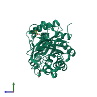 PDB entry 4wka coloured by chain, side view.