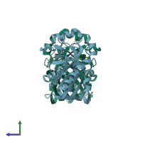 PDB entry 4wkb coloured by chain, side view.