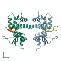PDB entry 4wkr coloured by chain, front view.