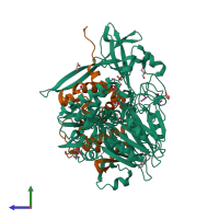 PDB entry 4wkt coloured by chain, side view.