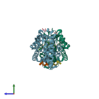 PDB entry 4wlb coloured by chain, side view.