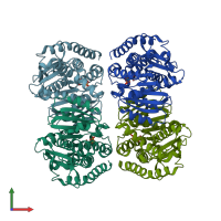 PDB entry 4wlf coloured by chain, front view.