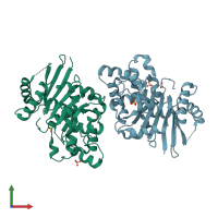 PDB entry 4wlg coloured by chain, front view.