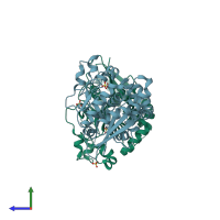PDB entry 4wlg coloured by chain, side view.