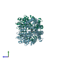 PDB entry 4wlh coloured by chain, side view.