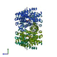 PDB entry 4wln coloured by chain, side view.