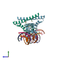 PDB entry 4wls coloured by chain, side view.
