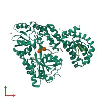 PDB entry 4wmu coloured by chain, front view.