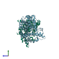 PDB entry 4wn1 coloured by chain, side view.