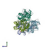 PDB entry 4wnp coloured by chain, side view.