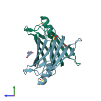PDB entry 4wns coloured by chain, side view.