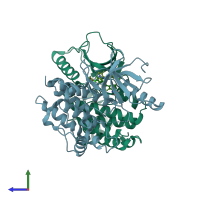 PDB entry 4wo5 coloured by chain, side view.