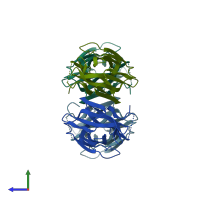 PDB entry 4wog coloured by chain, side view.