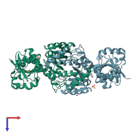 PDB entry 4woj coloured by chain, top view.
